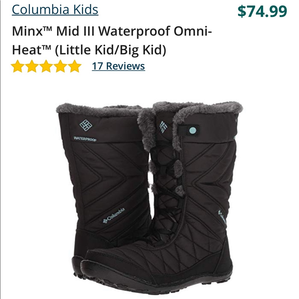 Columbia kids snow boots sz 1